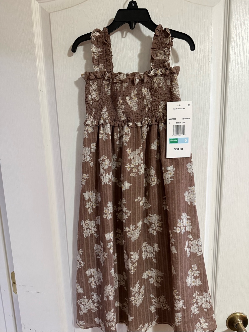 Rare Editions Brown Floral Smocked Sundress